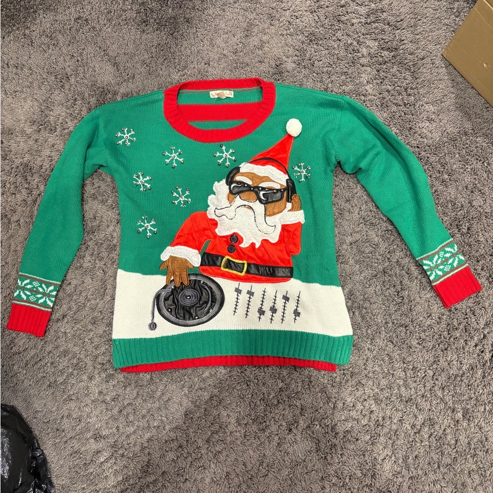 Green Santa DJ Christmas “Ugly Sweater”